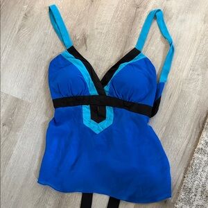 Blue and Black Strappy Top built in bra